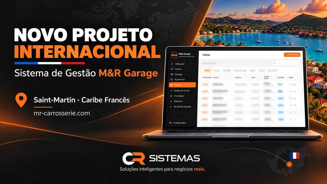Sistema de gestão M&R Garage desenvolvido pela CR Sistemas para empresa em Saint-Martin